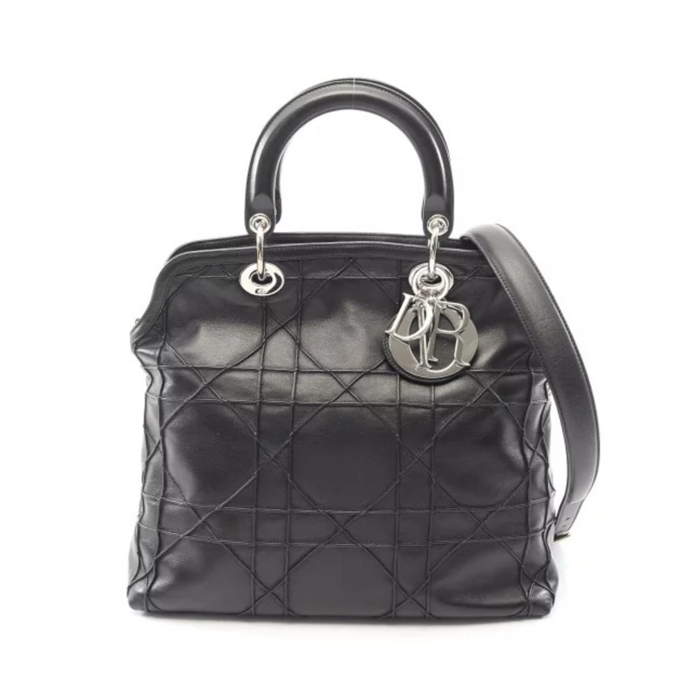 Dior Granville Cannage Handbag Leather Black